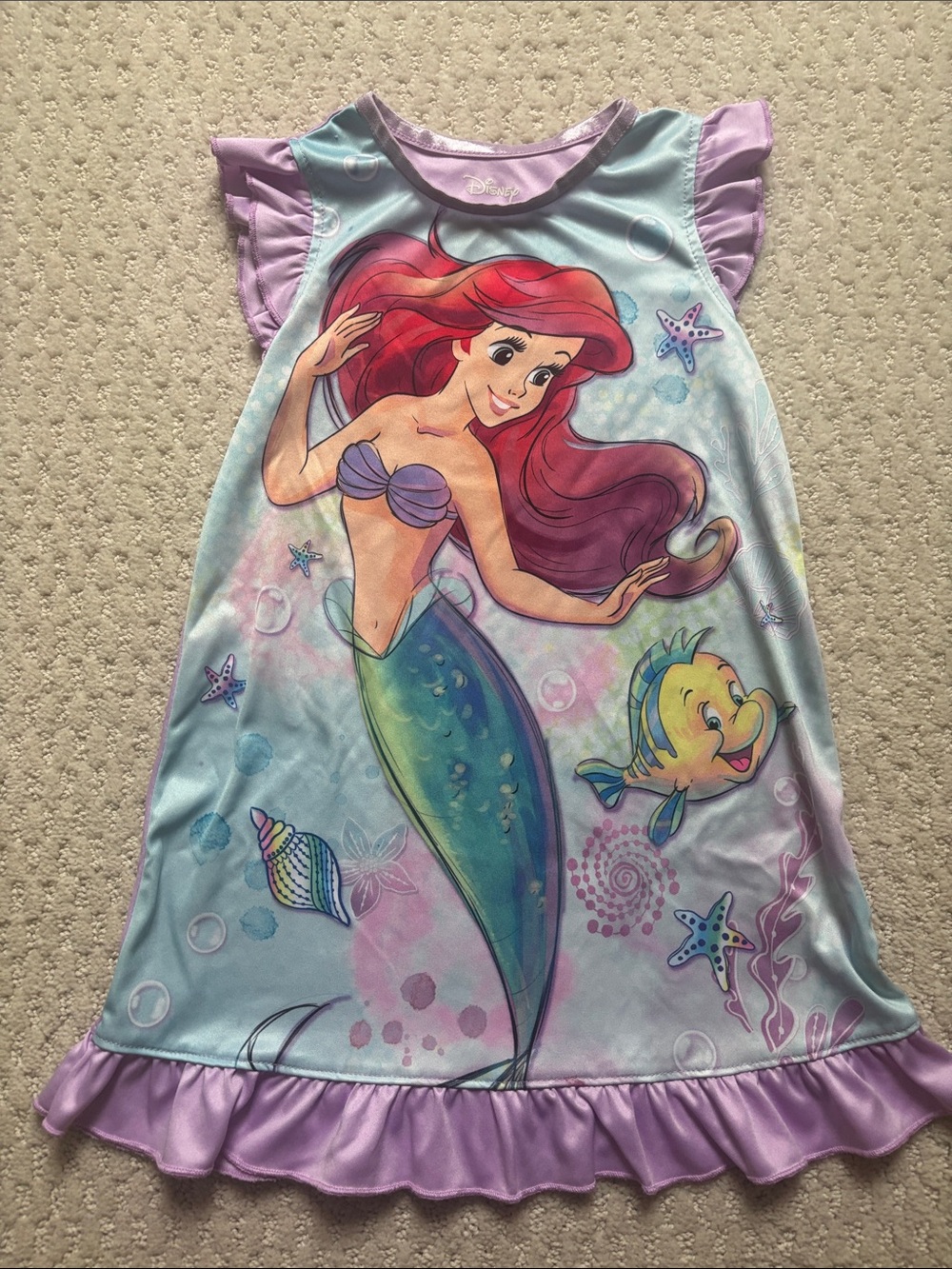 Disney Ariel Light Blue and Purple Nightgown with Ruffle Trim